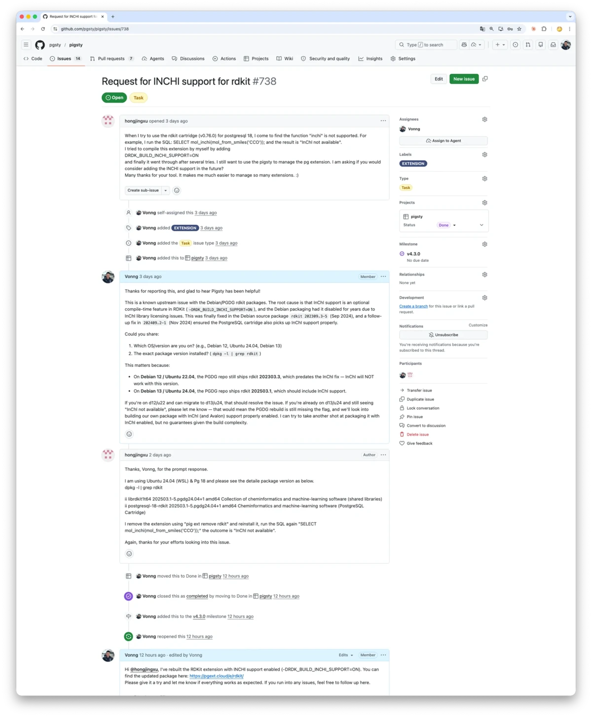 GitHub issue requesting InChI support in the RDKit package