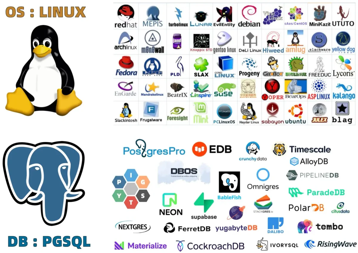 Linux and PostgreSQL kernel-to-distribution analogy